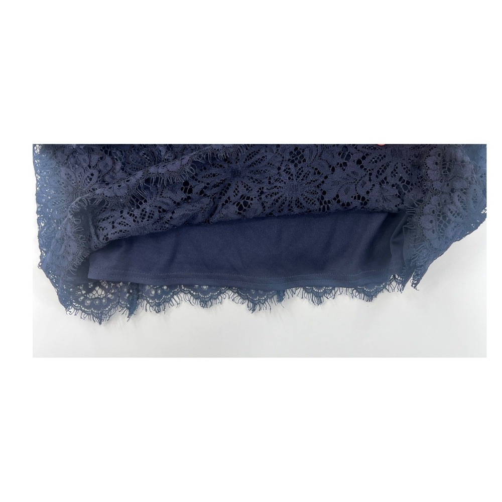 Nanette Lepore Lace Overla Blouse Size XL Navy Blue Bell Sleeve Floral Top - Picture 4 of 7